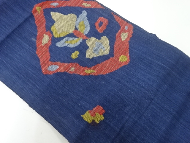 アンティーク　手織り紬抽象草花模様織出し名古屋帯